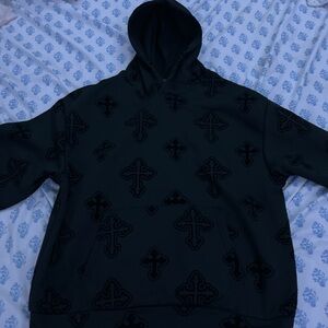 Men's Black Hoodie with Cross Pattern